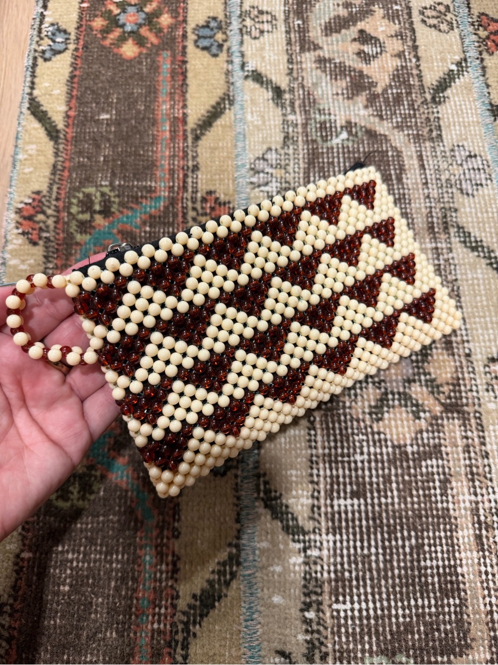 Vintage Beaded Clutch - Cream and Amber